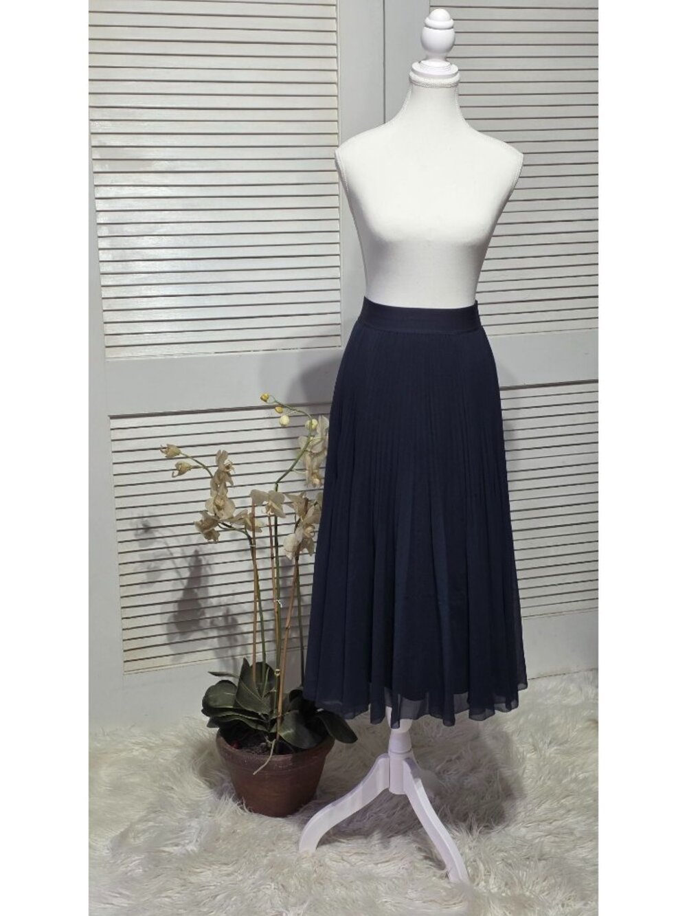 Aritzia Wilfred Women's Blue Chiffon Pleated Lightweight Midi Skirt Sz Xs 3892